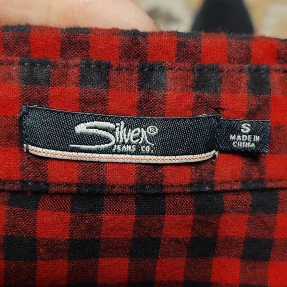 Silver snapdown Western style Buffalo plaid distressed show shirt. - Picture 4 of 7